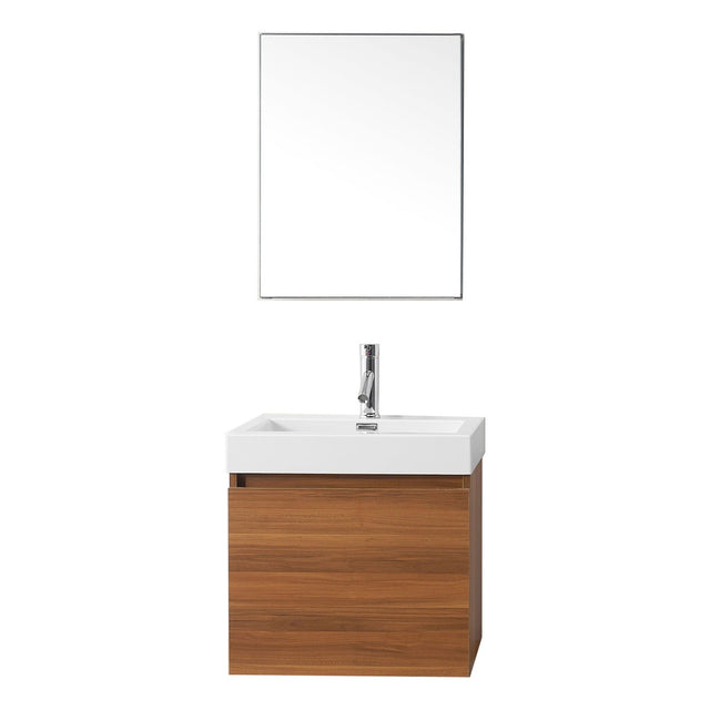 Virtu USA Zuri 24" Single Bath Vanity in Wenge with White Polymarble Top and Integrated Square Sink with Brushed Nickel Faucet with Matching Mirror - Luxe Bathroom Vanities
