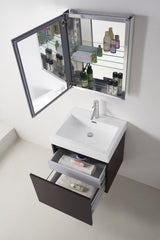 Virtu USA Zuri 24" Single Bath Vanity in Wenge with White Polymarble Top and Integrated Square Sink with Brushed Nickel Faucet with Matching Mirror