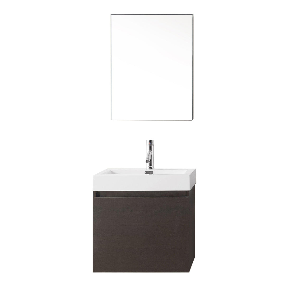 Virtu USA Zuri 24" Single Bath Vanity in Wenge with White Polymarble Top and Integrated Square Sink with Brushed Nickel Faucet with Matching Mirror - Luxe Bathroom Vanities