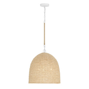 Jasper 3 Light Matte White + Natural Wood Pendant JSP-10533-MT