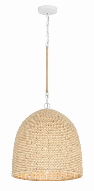 Jasper 3 Light Matte White + Natural Wood Pendant JSP-10533-MT