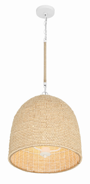 Jasper 3 Light Matte White + Natural Wood Pendant JSP-10533-MT