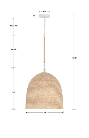 Jasper 3 Light Matte White + Natural Wood Pendant JSP-10533-MT