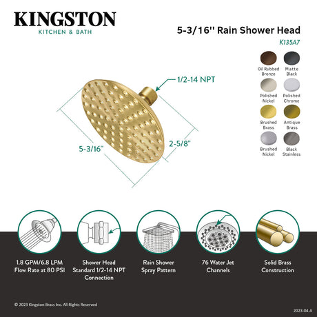Victorian K135A6 5-1/4 Inch Brass Shower Head, Polished Nickel
