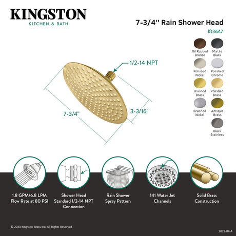 Shower Scape K136A6 7-3/4 Inch Brass Shower Head, Polished Nickel