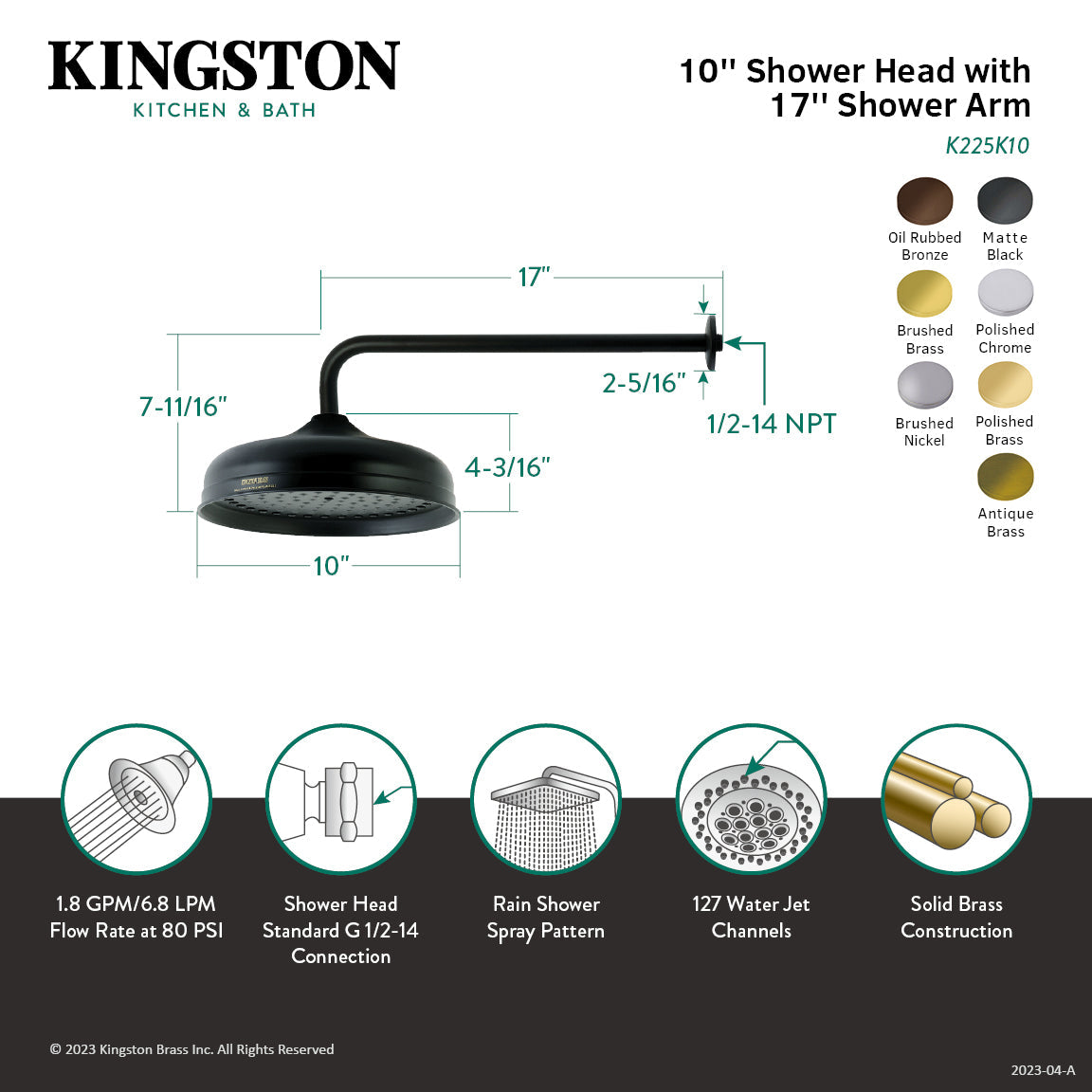 Shower Scape K225K15 10-Inch Brass Shower Head with 17-Inch Shower Arm, Oil Rubbed Bronze