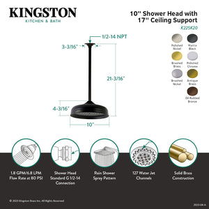 Shower Scape K225K20 10-Inch Brass Shower Head with 17-Inch Ceiling Support, Matte Black