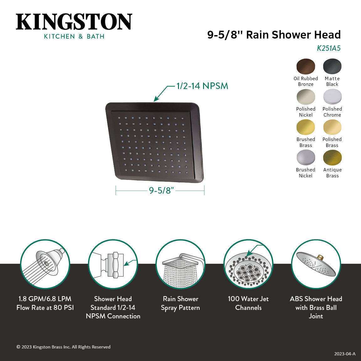 Shower Scape K251A7 9-5/8 Inch Square Shower Head, Brushed Brass