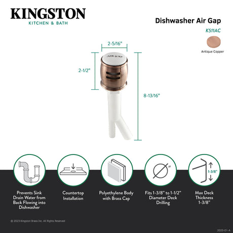 Heritage K511AC Dishwasher Air Gap, Antique Copper