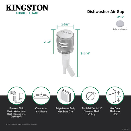 Heritage K511C Dishwasher Air Gap, Polished Chrome