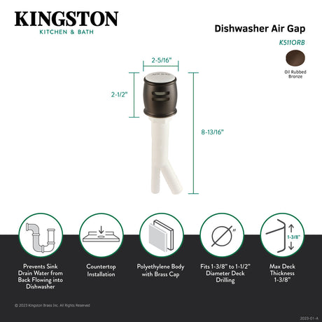Heritage K511ORB Dishwasher Air Gap, Oil Rubbed Bronze