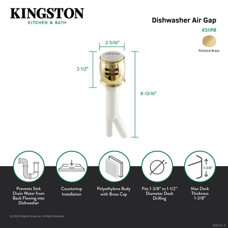 Heritage K511PB Dishwasher Air Gap, Polished Brass