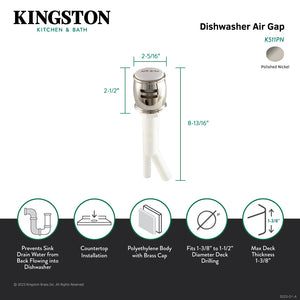 Heritage K511PN Dishwasher Air Gap, Polished Nickel