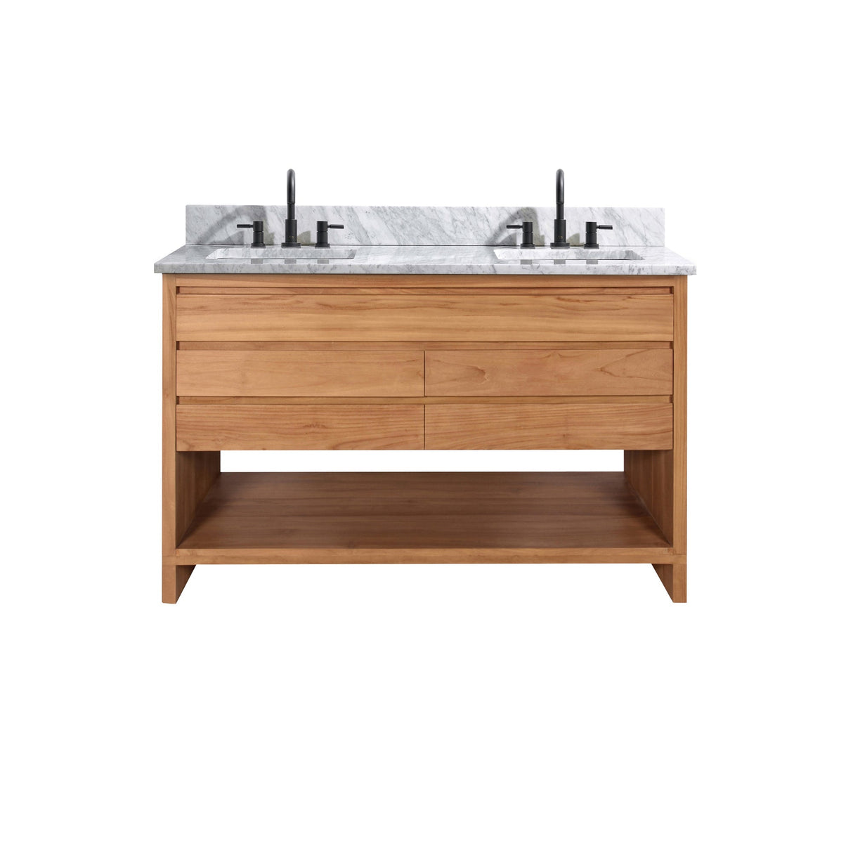 Avanity Kai 49 in. Vanity in Natural Teak with Carrara White Marble Top