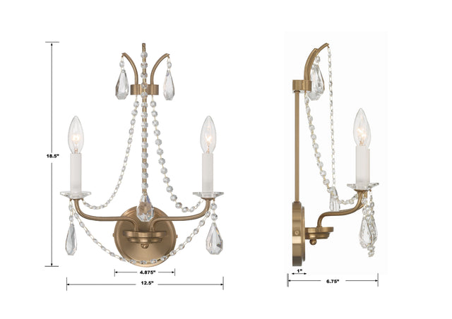 Karrington 2 Light Aged Brass Sconce KAR-90902-AG-CL-MWP