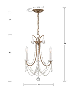 Karrington 3 Light Aged Brass Mini Chandelier KAR-90903-AG-CL-MWP