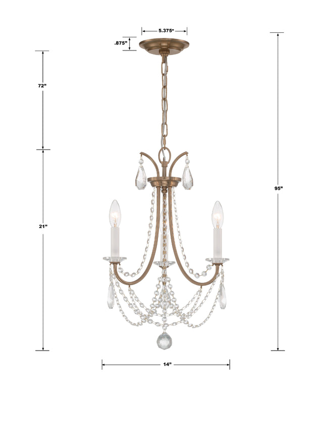 Karrington 3 Light Aged Brass Mini Chandelier KAR-90903-AG-CL-MWP