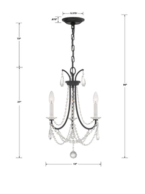 Karrington 3 Light Aged Brass Mini Chandelier KAR-90903-AG-CL-MWP