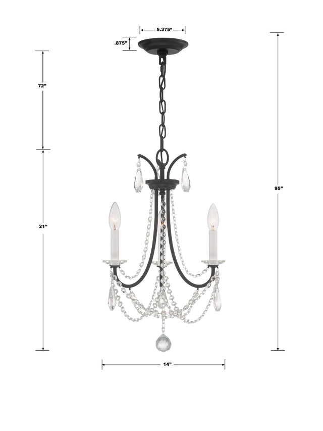 Karrington 3 Light Aged Brass Mini Chandelier KAR-90903-AG-CL-MWP