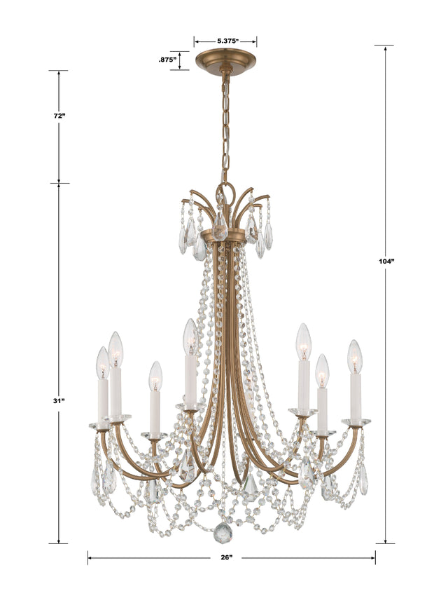 Karrington 8 Light Aged Brass Chandelier KAR-90908-AG-CL-MWP