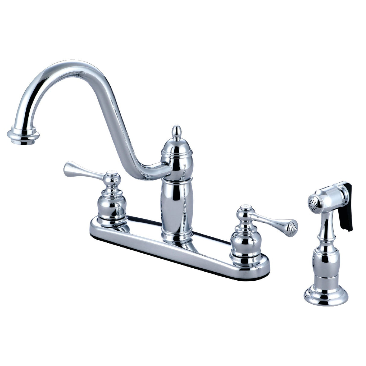 Heritage KB1111BLBS Two-Handle 4-Hole Deck Mount 8" Centerset Kitchen Faucet with Side Sprayer, Polished Chrome