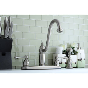 Heritage KB1118BLBS Two-Handle 4-Hole Deck Mount 8" Centerset Kitchen Faucet with Side Sprayer, Brushed Nickel