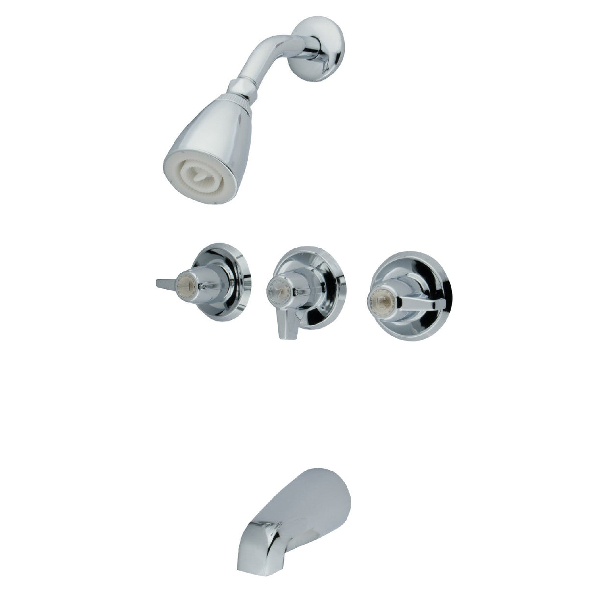 KB130 Three-Handle 5-Hole Wall Mount Tub and Shower Faucet, Polished Chrome