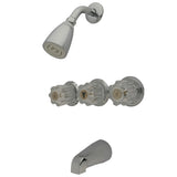 KB131 Three-Handle 5-Hole Wall Mount Tub and Shower Faucet, Polished Chrome