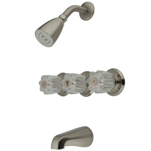 KB138 Three-Handle 5-Hole Wall Mount Tub and Shower Faucet, Brushed Nickel
