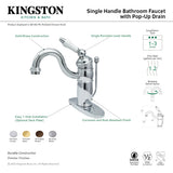 Victorian KB1402PL Single-Handle 1-Hole Deck Mount Bathroom Faucet with Plastic Pop-Up, Polished Brass