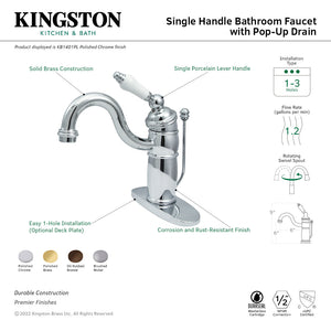 Victorian KB1402PL Single-Handle 1-Hole Deck Mount Bathroom Faucet with Plastic Pop-Up, Polished Brass