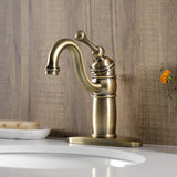 Victorian KB1403BL Single-Handle 1-Hole Deck Mount Bathroom Faucet with Plastic Pop-Up, Antique Brass