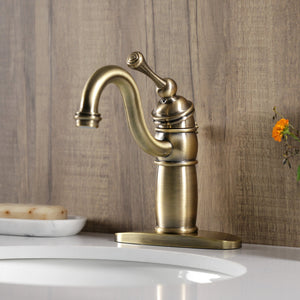Victorian KB1403BL Single-Handle 1-Hole Deck Mount Bathroom Faucet with Plastic Pop-Up, Antique Brass