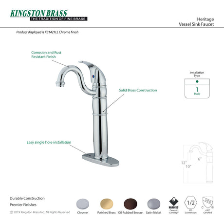 Heritage KB1425LL Single-Handle 1-Hole Deck Mount Vessel Faucet, Oil Rubbed Bronze