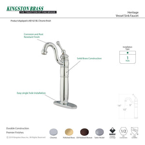 Heritage KB1428BL Single-Handle 1-Hole Deck Mount Vessel Faucet, Brushed Nickel