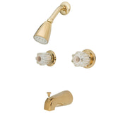 Americana KB142 Two-Handle 4-Hole Wall Mount Tub and Shower Faucet, Polished Brass