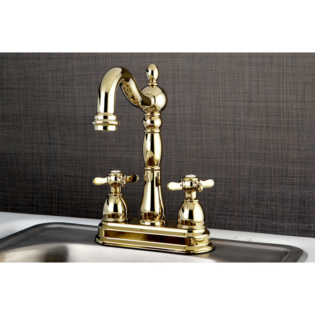 Essex KB1492BEX Two-Handle 2-Hole Deck Mount Bar Faucet, Polished Brass