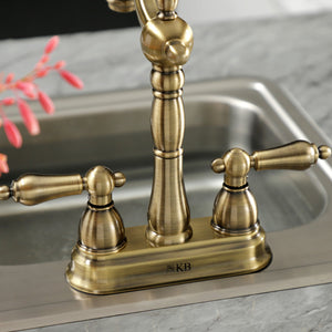 Heritage KB1493AL Two-Handle 2-Hole Deck Mount Bar Faucet, Antique Brass