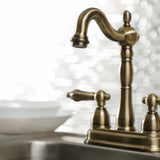 Heritage KB1493AL Two-Handle 2-Hole Deck Mount Bar Faucet, Antique Brass