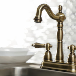 Heritage KB1493AL Two-Handle 2-Hole Deck Mount Bar Faucet, Antique Brass