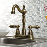 Heritage KB1493AL Two-Handle 2-Hole Deck Mount Bar Faucet, Antique Brass