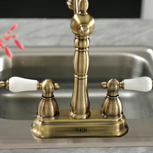 Heritage KB1493PL Two-Handle 2-Hole Deck Mount Bar Faucet, Antique Brass