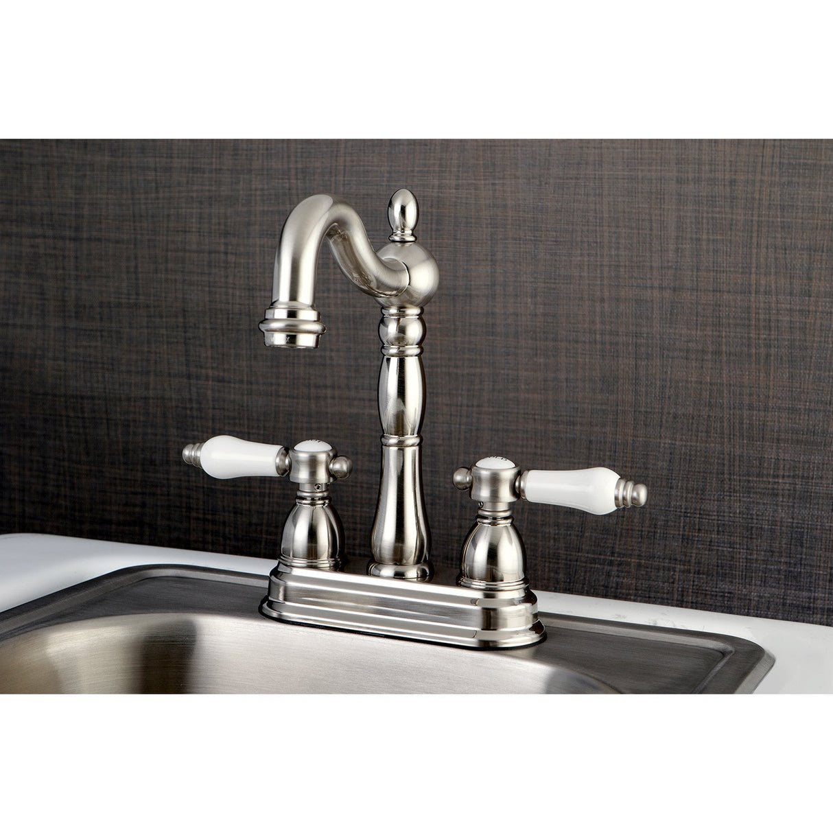 Bel-Air KB1498BPL Two-Handle 2-Hole Deck Mount Bar Faucet, Brushed Nickel