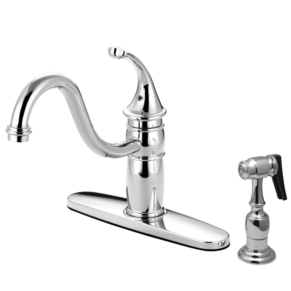 Georgian KB1571GLBS Single-Handle 2-or-4 Hole Deck Mount Kitchen Faucet with Brass Sprayer, Polished Chrome