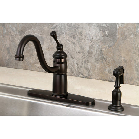Victorian KB1575BLBS Single-Handle 2-or-4 Hole Deck Mount Kitchen Faucet with Brass Sprayer, Oil Rubbed Bronze