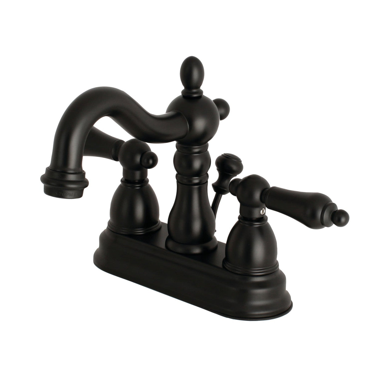 Heritage KB1600AL Two-Handle 3-Hole Deck Mount 4" Centerset Bathroom Faucet with Plastic Pop-Up, Matte Black