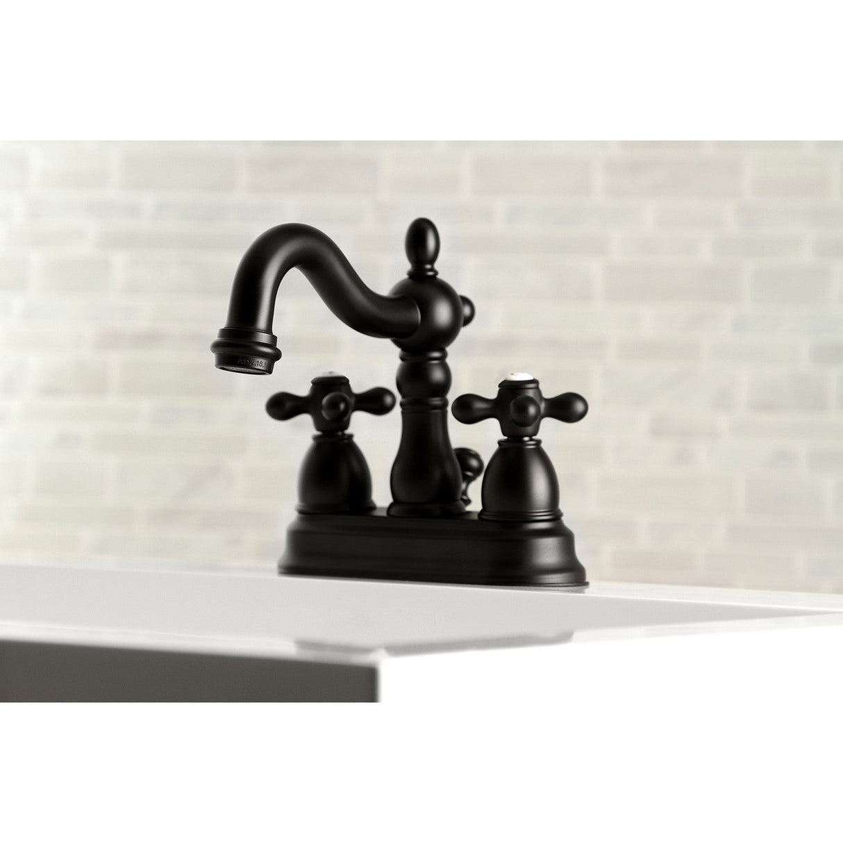 Heritage KB1600AX Two-Handle 3-Hole Deck Mount 4" Centerset Bathroom Faucet with Plastic Pop-Up, Matte Black