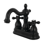 Heritage KB1600AX Two-Handle 3-Hole Deck Mount 4" Centerset Bathroom Faucet with Plastic Pop-Up, Matte Black