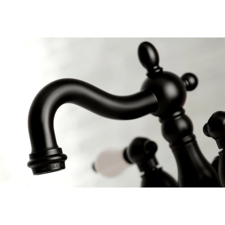 Heritage KB1600PL Two-Handle 3-Hole Deck Mount 4" Centerset Bathroom Faucet with Plastic Pop-Up, Matte Black