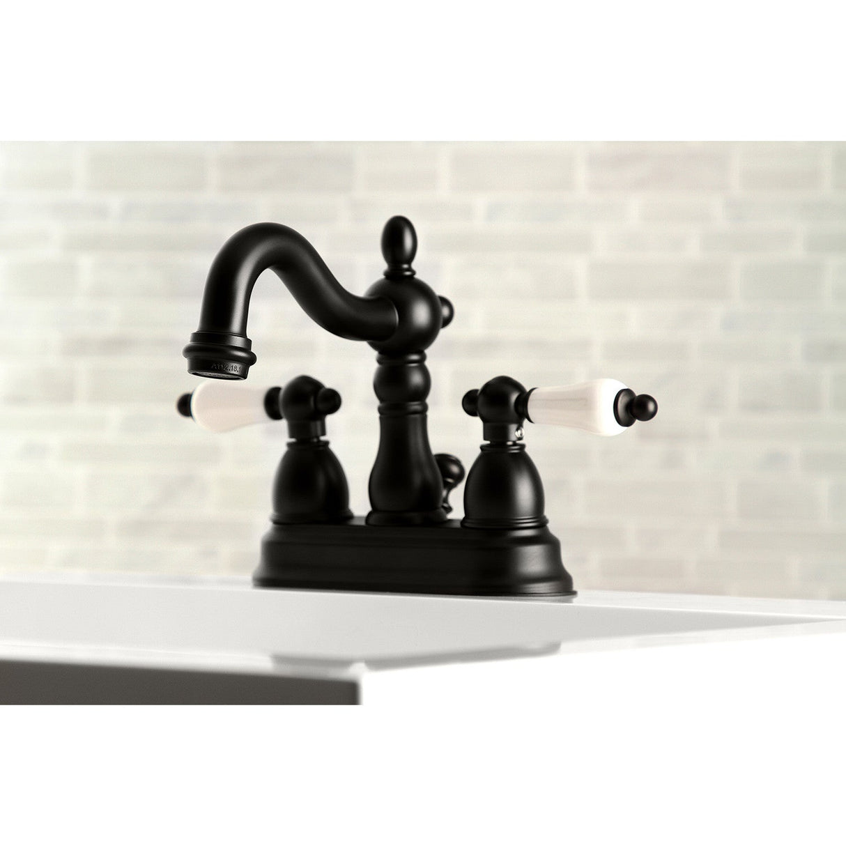 Heritage KB1600PL Two-Handle 3-Hole Deck Mount 4" Centerset Bathroom Faucet with Plastic Pop-Up, Matte Black